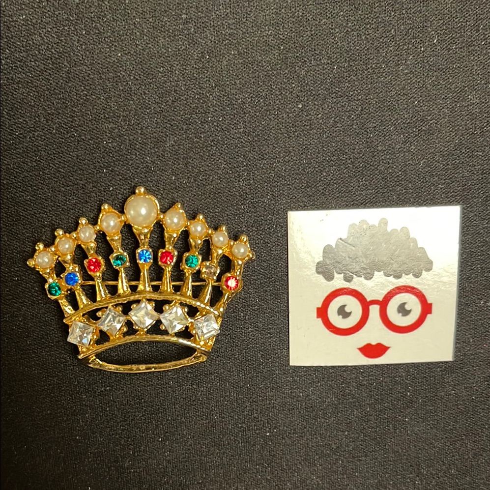 Gold Crown Brooch With Multicolor Gems